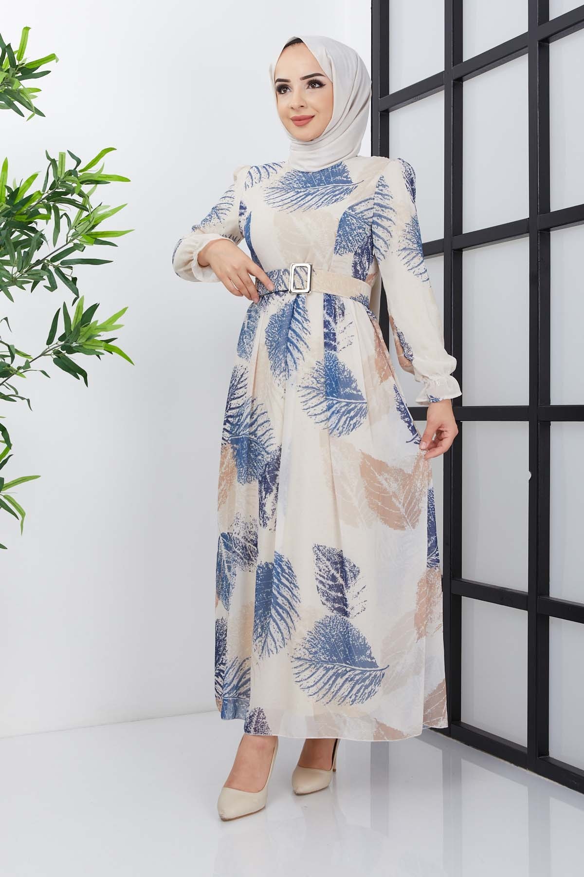 Elfida Şifon Elbise - Mavi