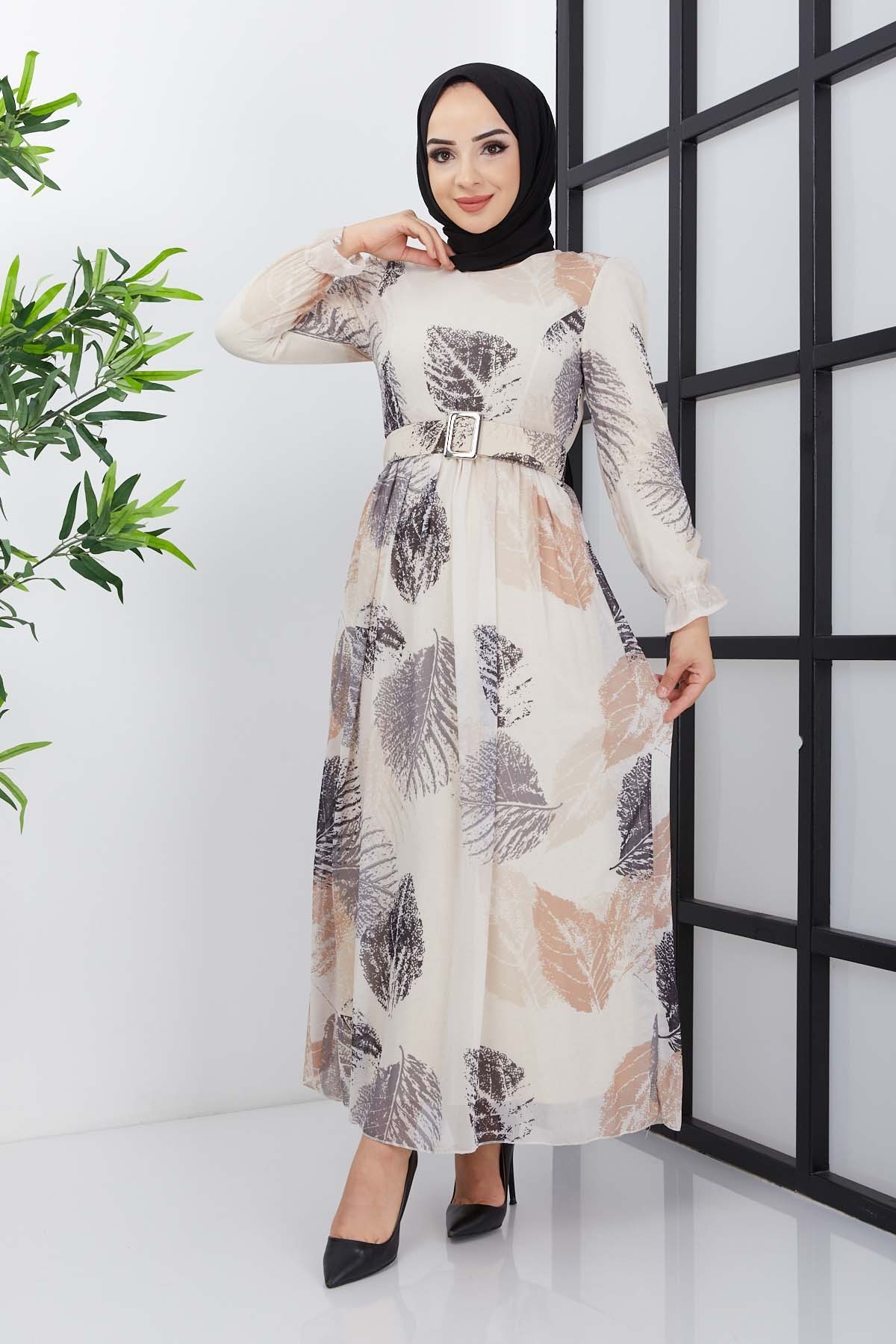 Elfida Şifon Elbise - Bej