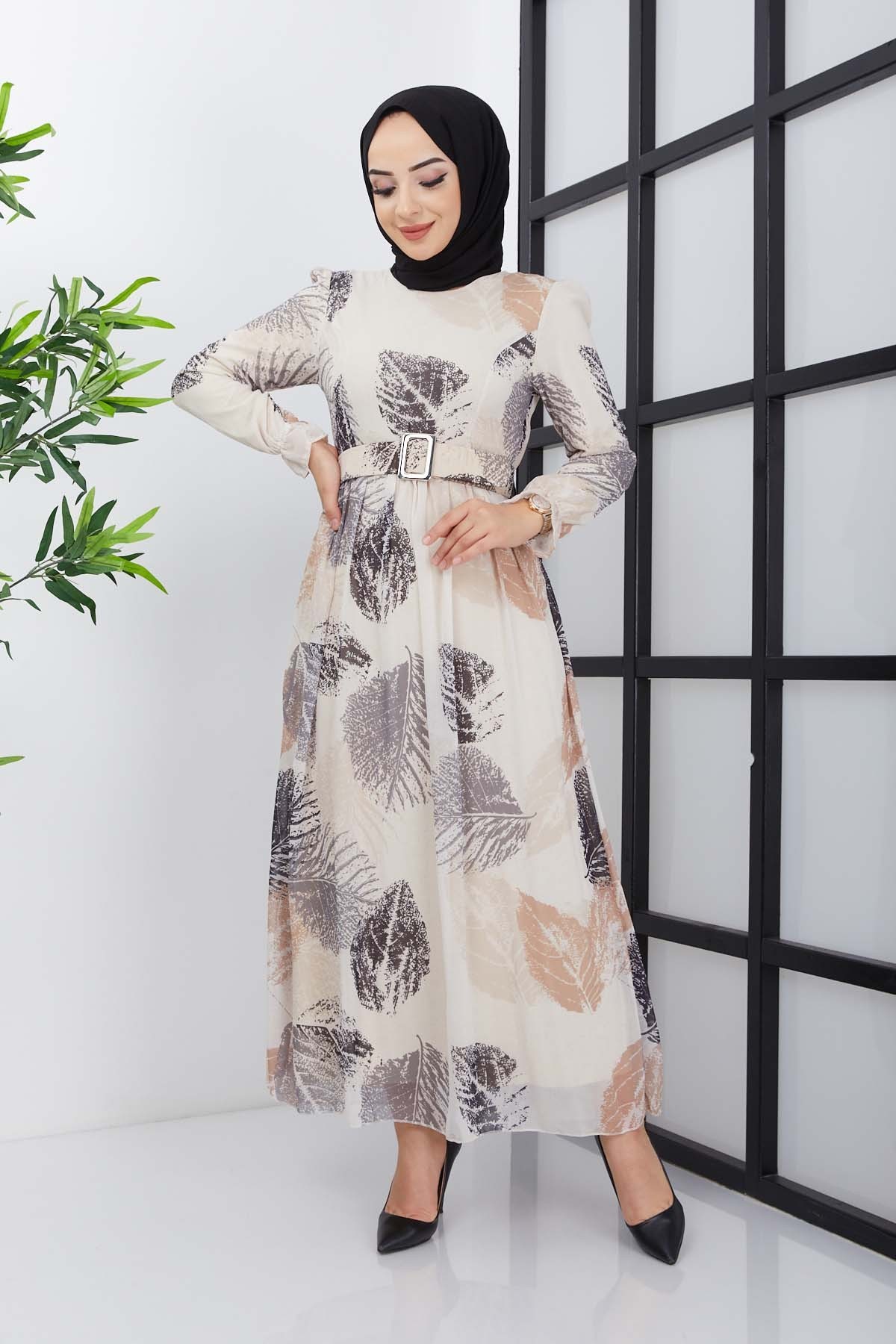 Elfida Şifon Elbise - Bej