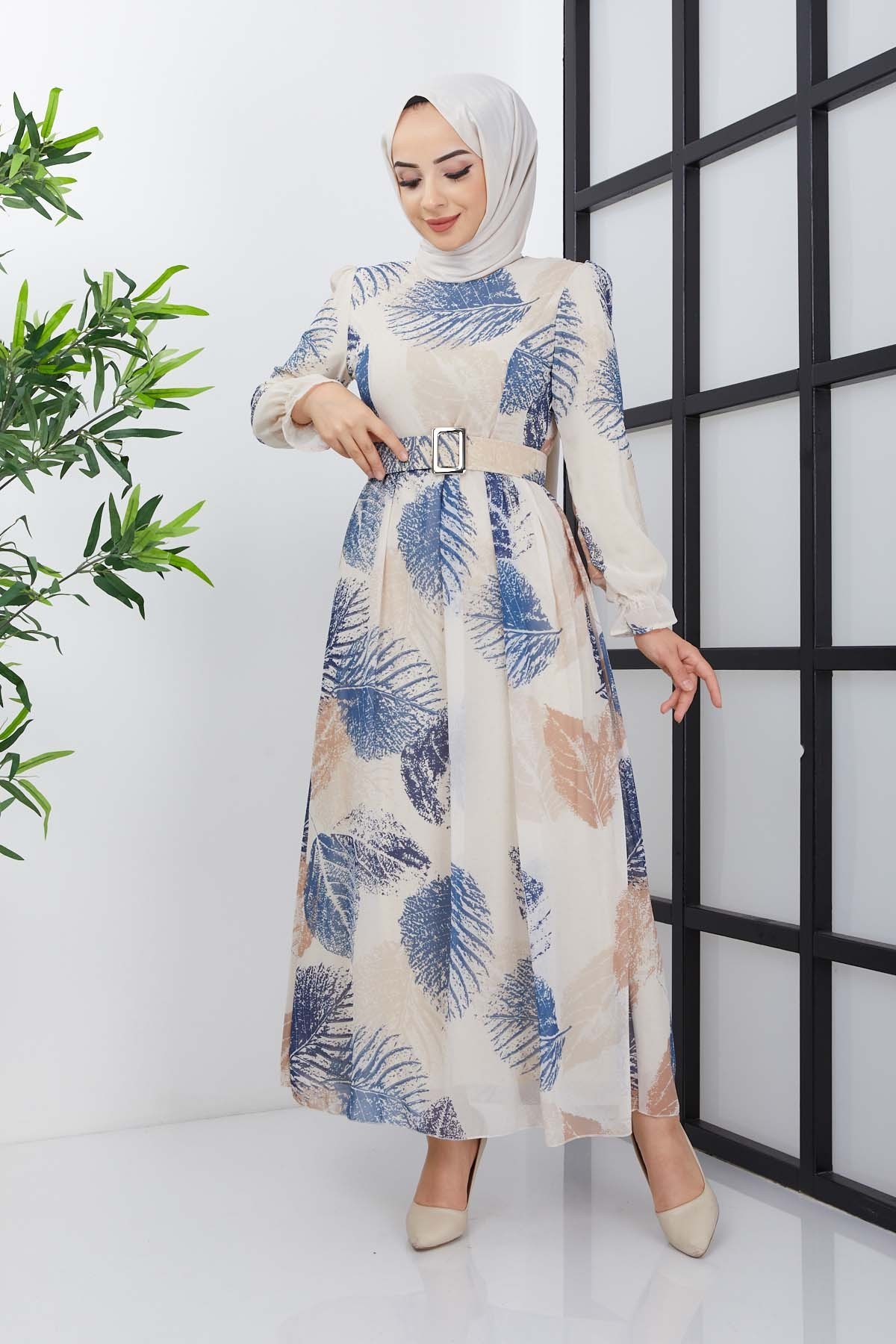 Elfida Şifon Elbise - Mavi