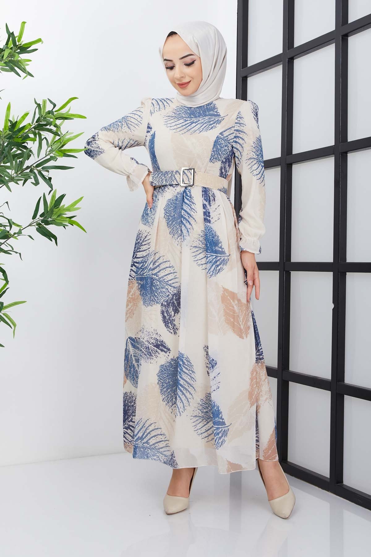 Elfida Şifon Elbise - Mavi