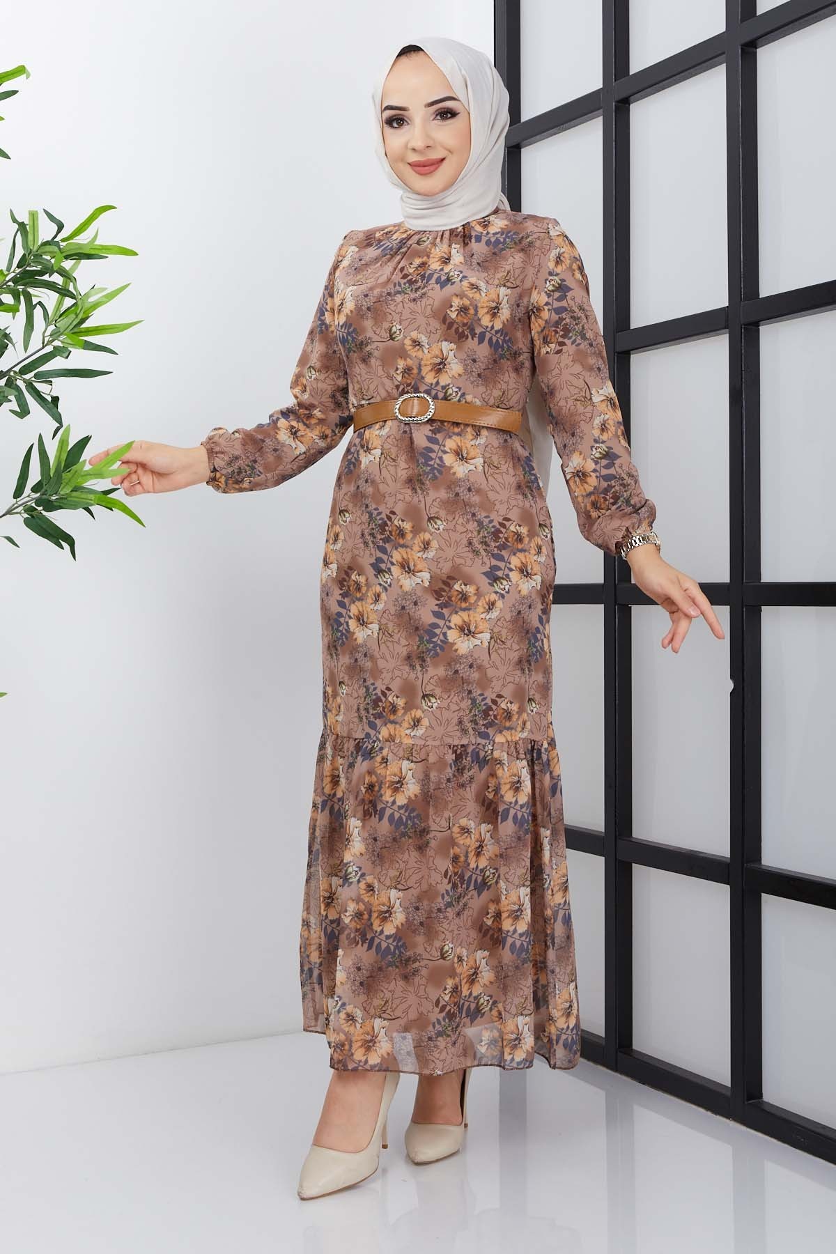 Balım Şifon Elbise - Kahve