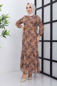 Balım Şifon Elbise - Kahve