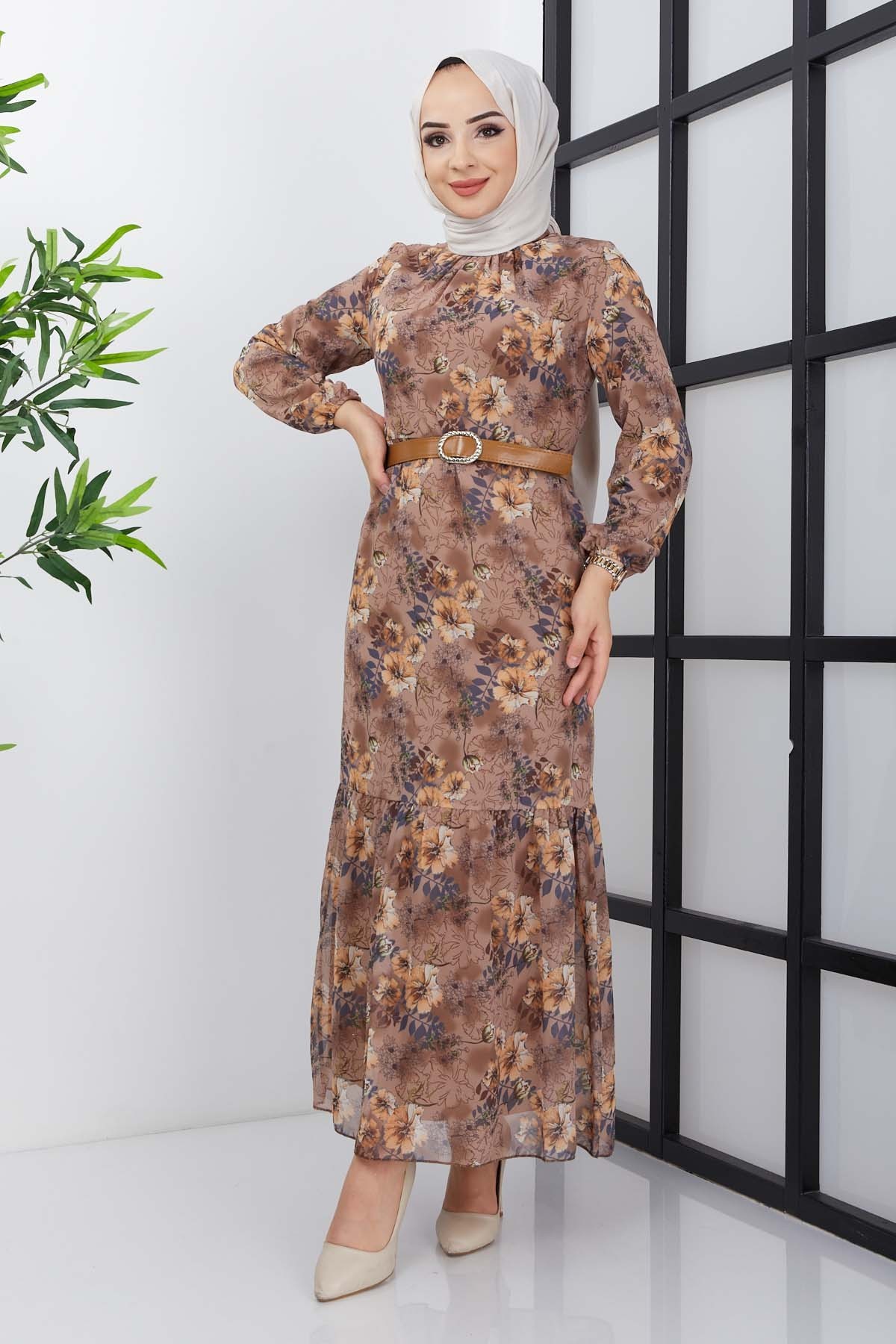 Balım Şifon Elbise - Kahve