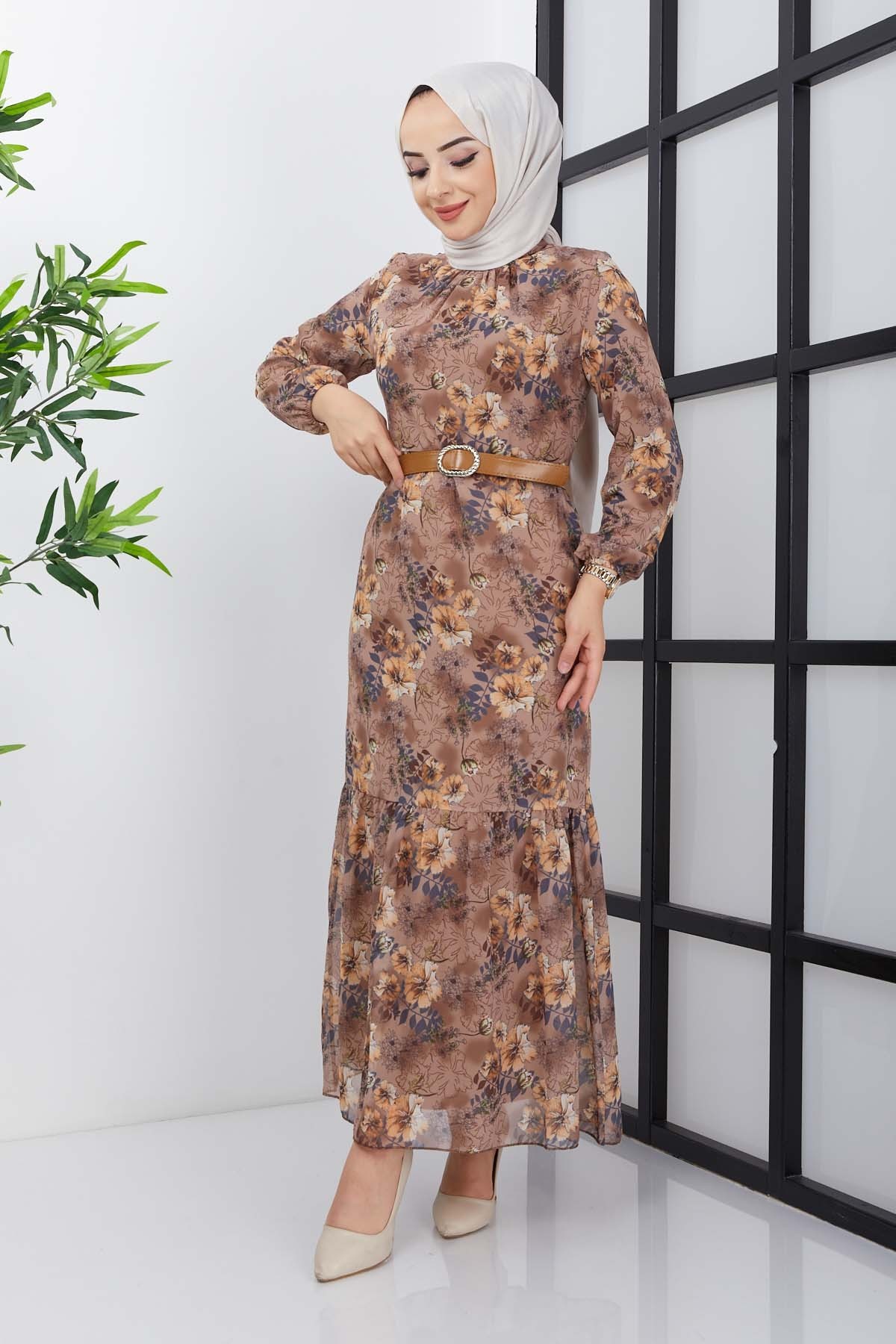 Balım Şifon Elbise - Kahve