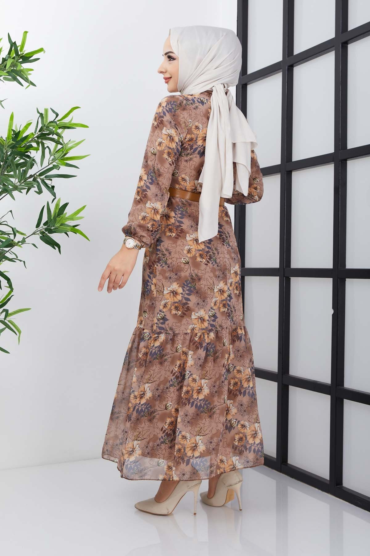 Balım Şifon Elbise - Kahve