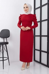 Asi Krep Elbise - Kırmızı
