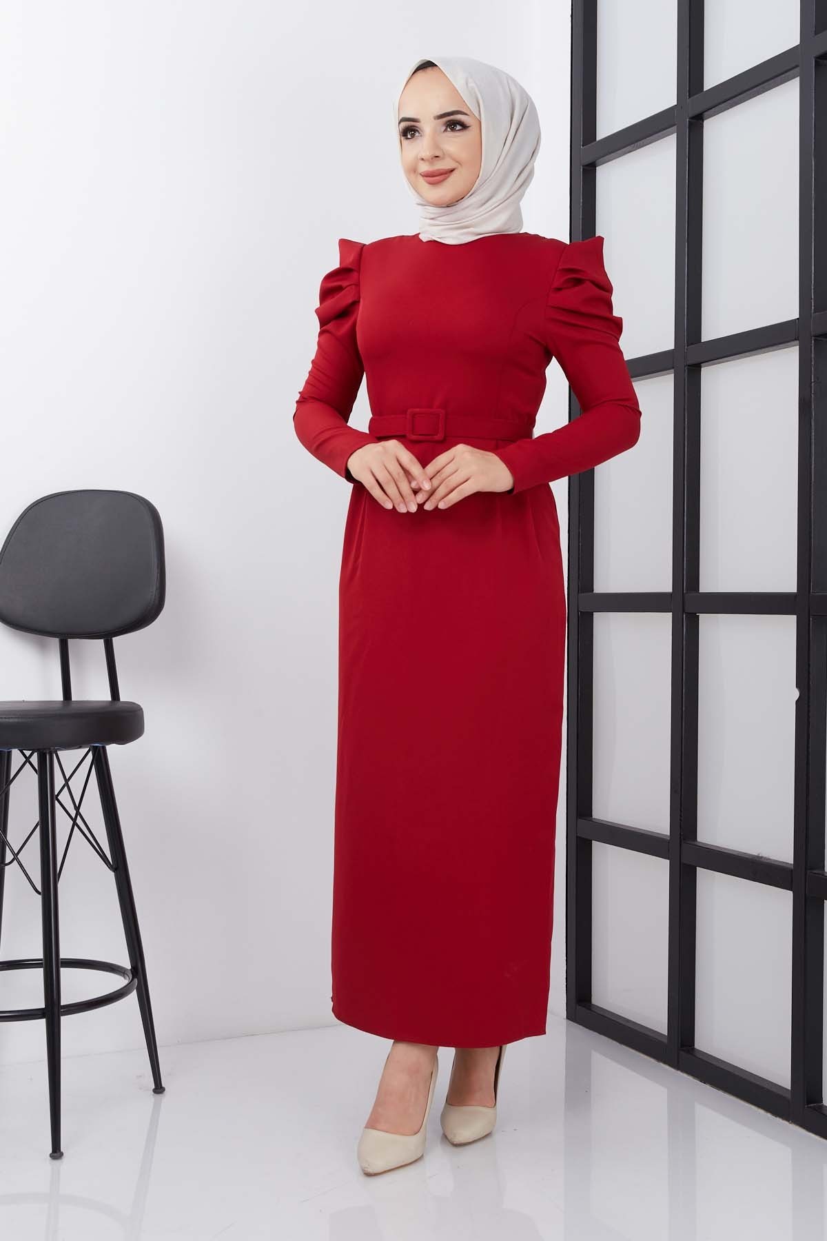 Asi Krep Elbise - Kırmızı