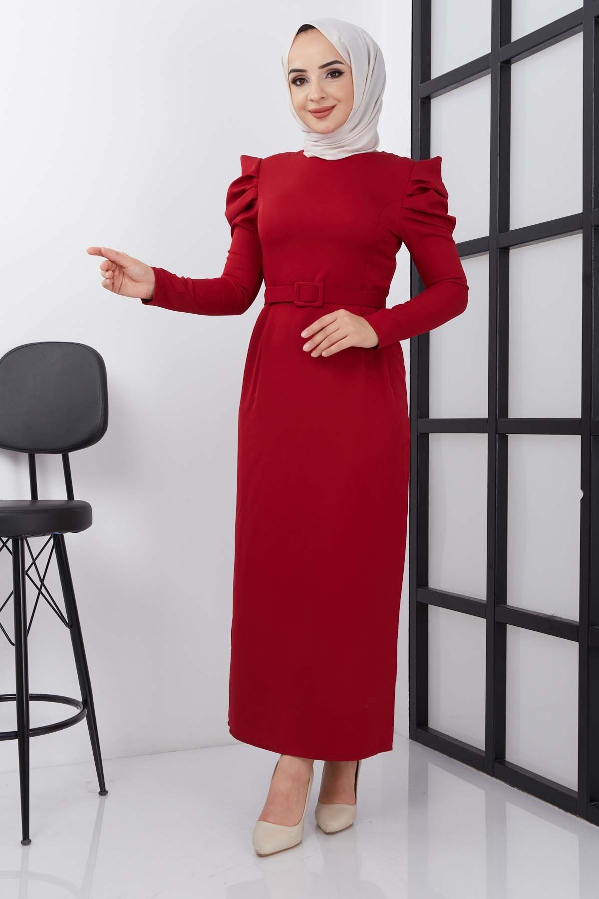 Asi Krep Elbise - Kırmızı