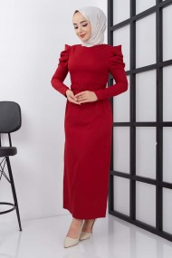 Asi Krep Elbise - Kırmızı