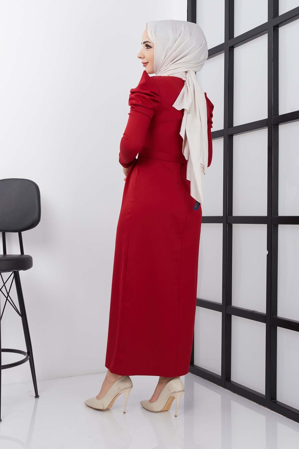 Asi Krep Elbise - Kırmızı