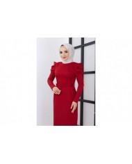 Asi Krep Elbise - Kırmızı