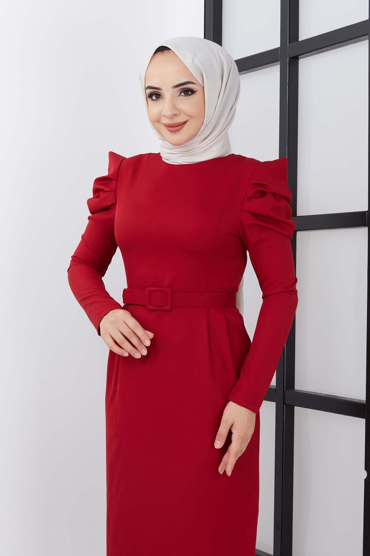 Asi Krep Elbise - Kırmızı