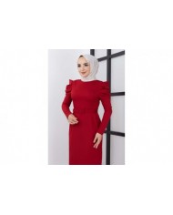 Asi Krep Elbise - Kırmızı