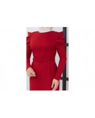 Asi Krep Elbise - Kırmızı