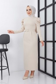 Asi Krep Elbise - Bej