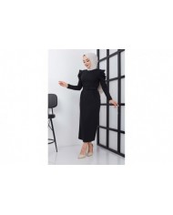 Asi Krep Elbise - Siyah