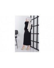 Asi Krep Elbise - Siyah