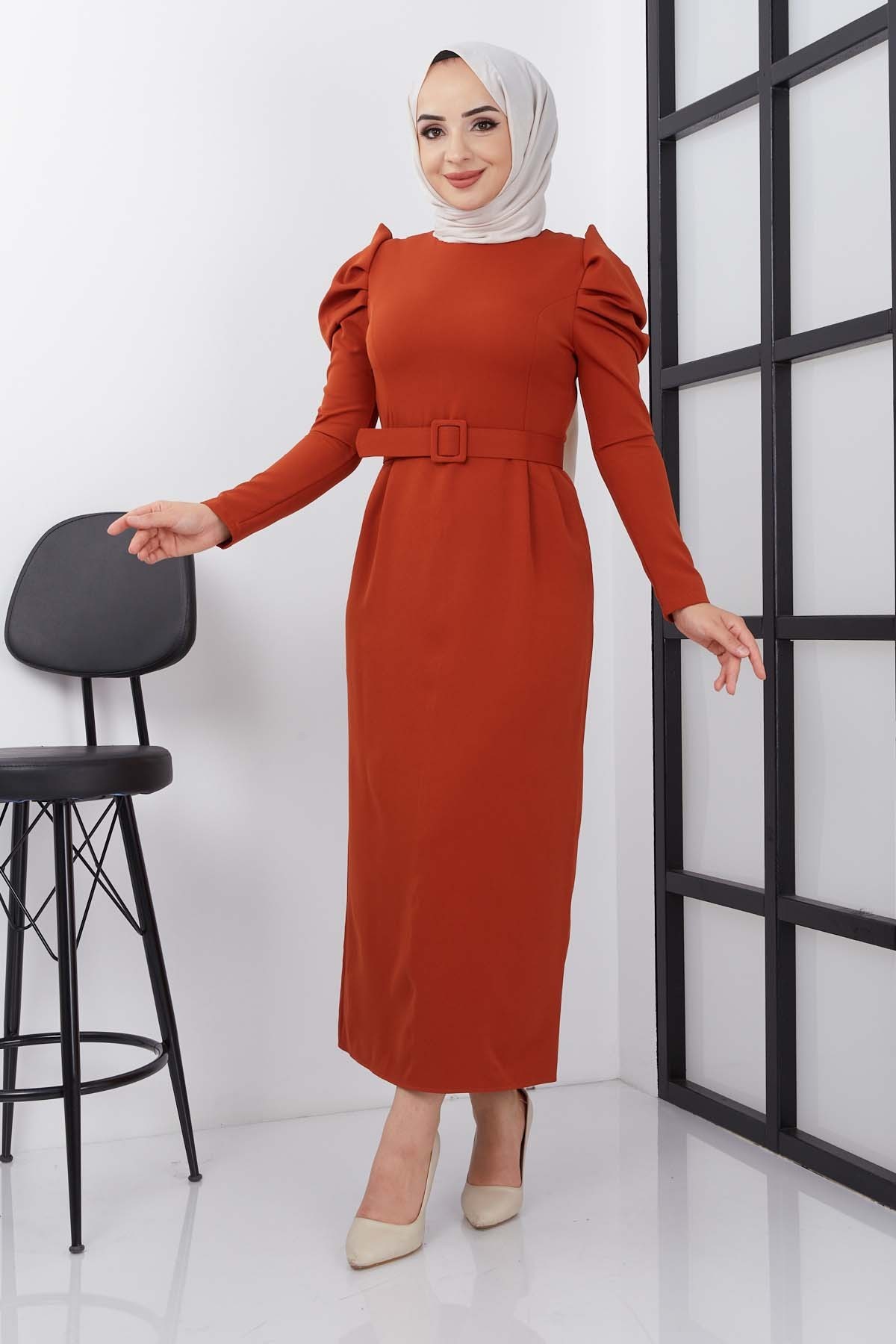 Asi Krep Elbise - Kiremit