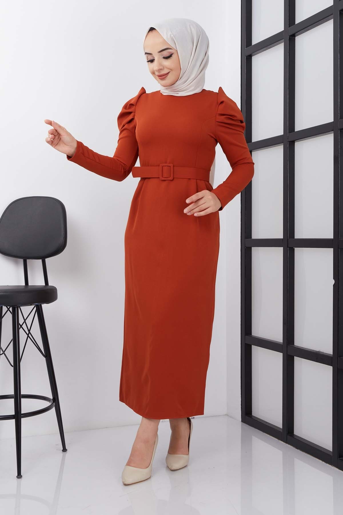 Asi Krep Elbise - Kiremit