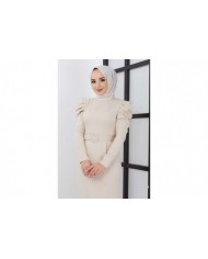 Asi Krep Elbise - Bej