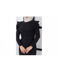 Asi Krep Elbise - Siyah