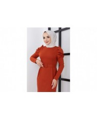 Asi Krep Elbise - Kiremit