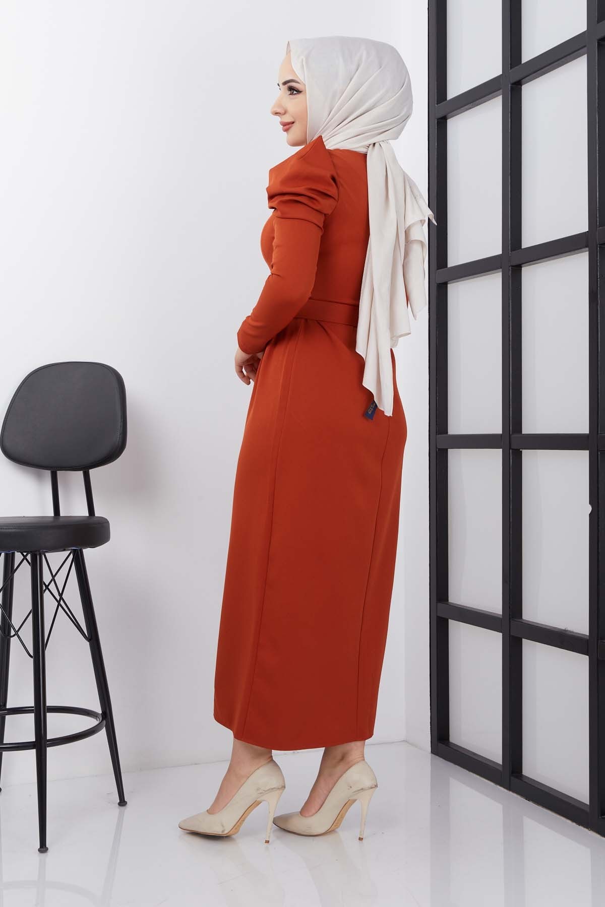 Asi Krep Elbise - Kiremit