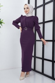 Aykız Krep Elbise - Mürdüm