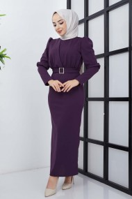 Aykız Krep Elbise - Mürdüm