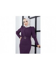 Aykız Krep Elbise - Mürdüm