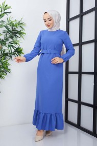 Gülce Krep Elbise - Mavi