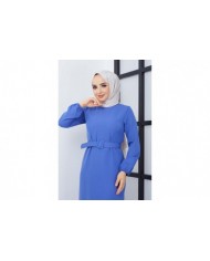 Gülce Krep Elbise - Mavi