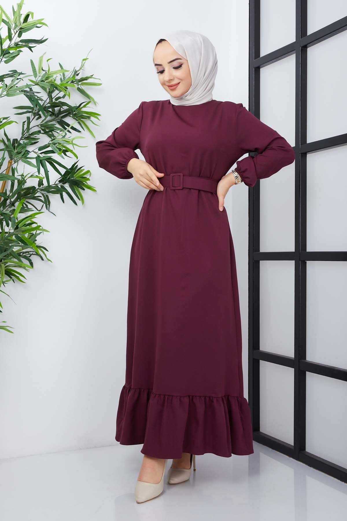 Gülce Krep Elbise - Mürdüm