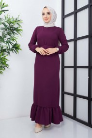 Gülce Krep Elbise - Mor