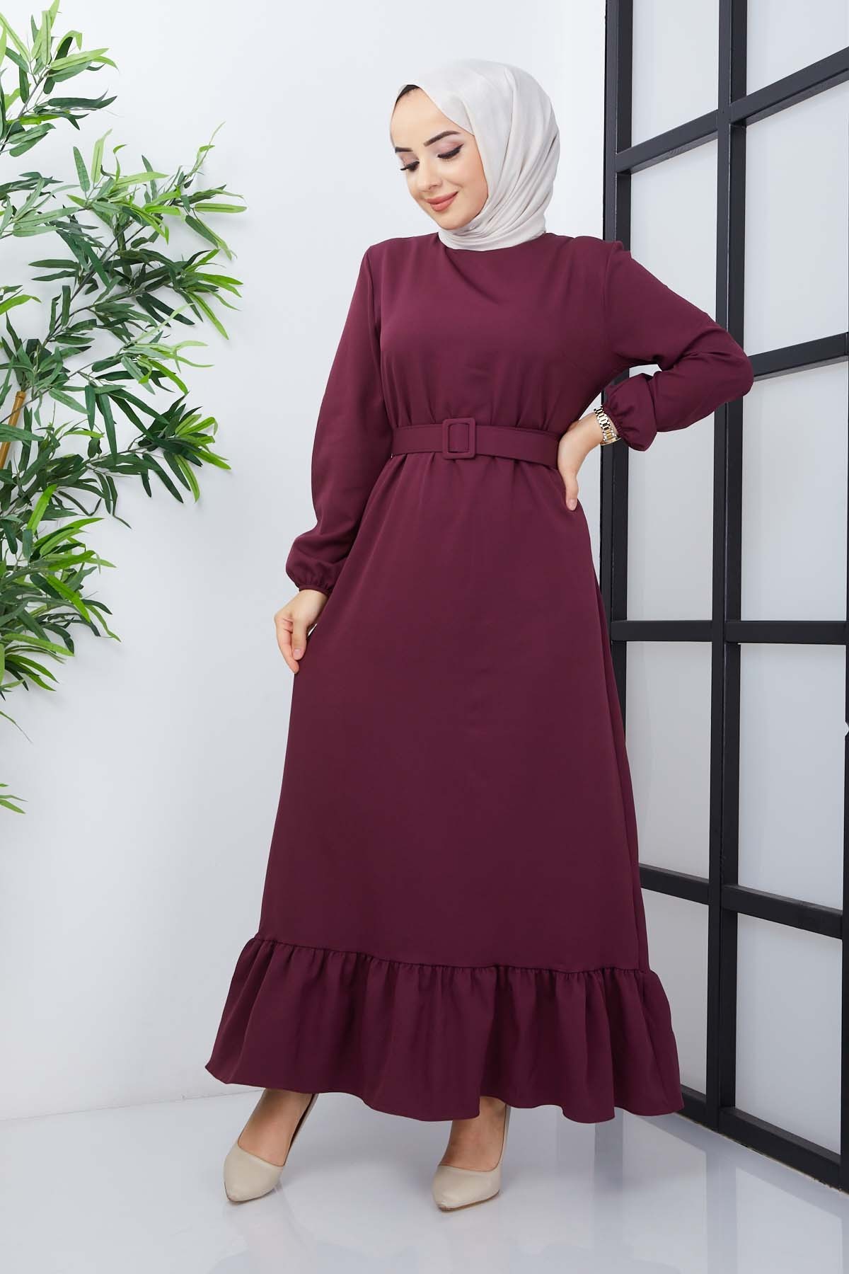 Gülce Krep Elbise - Mürdüm