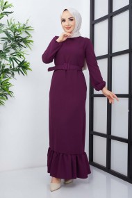 Gülce Krep Elbise - Mor