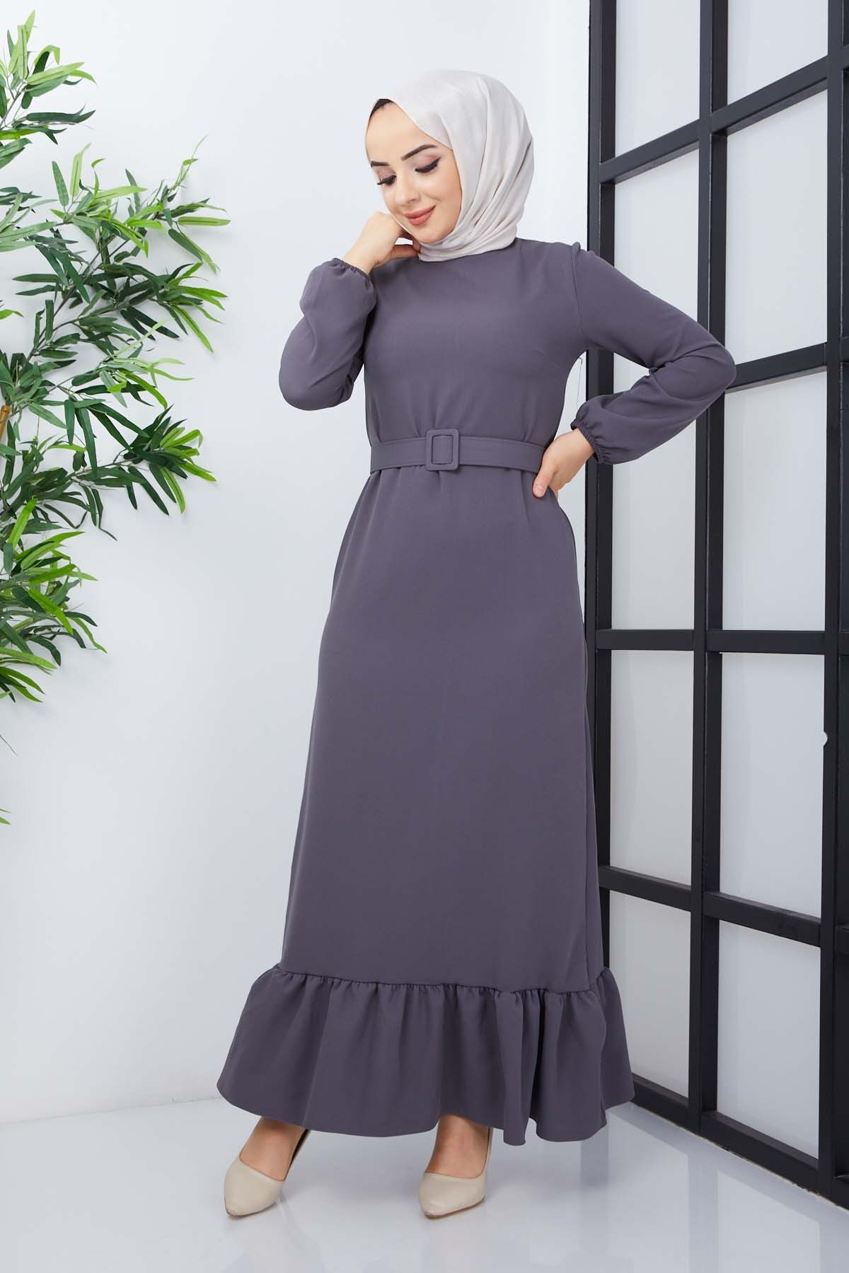 Gülce Krep Elbise - Gri