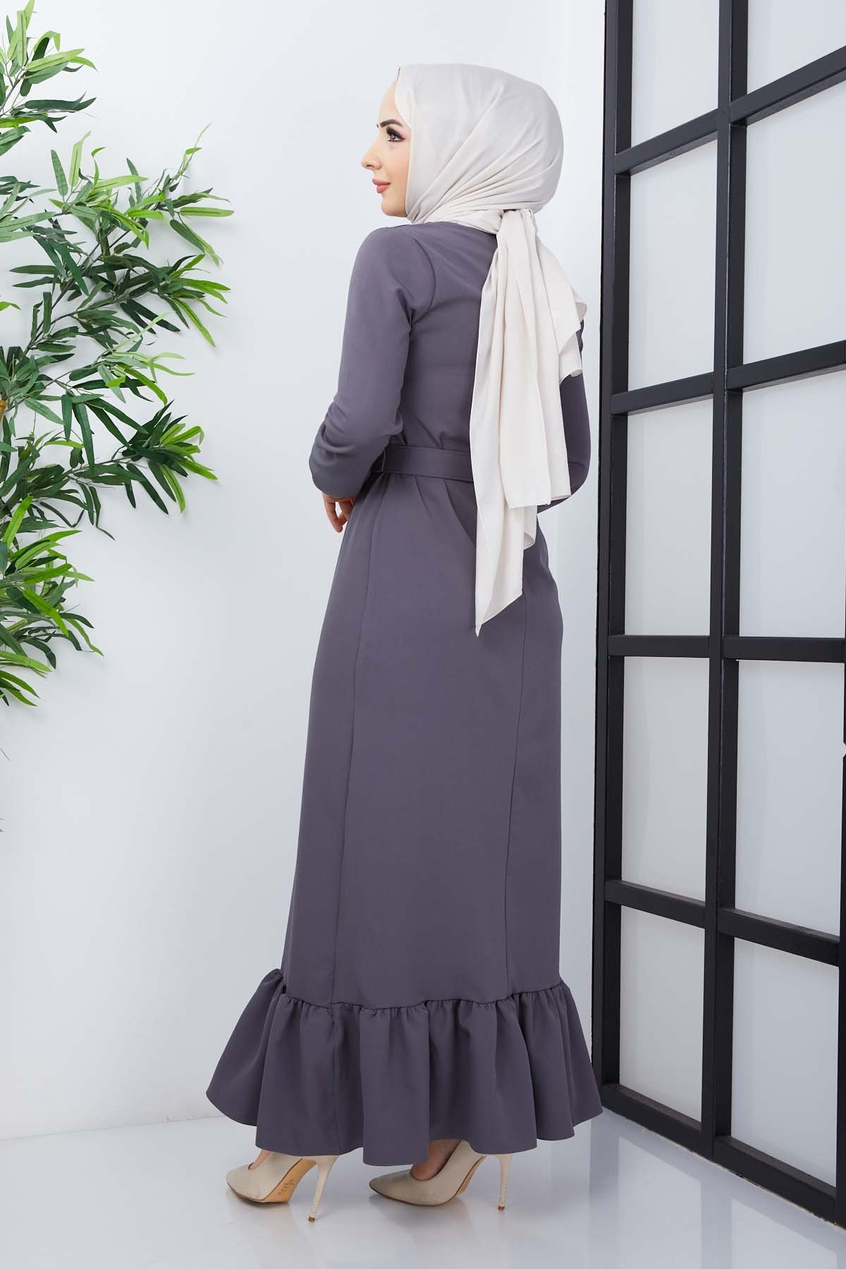 Gülce Krep Elbise - Gri