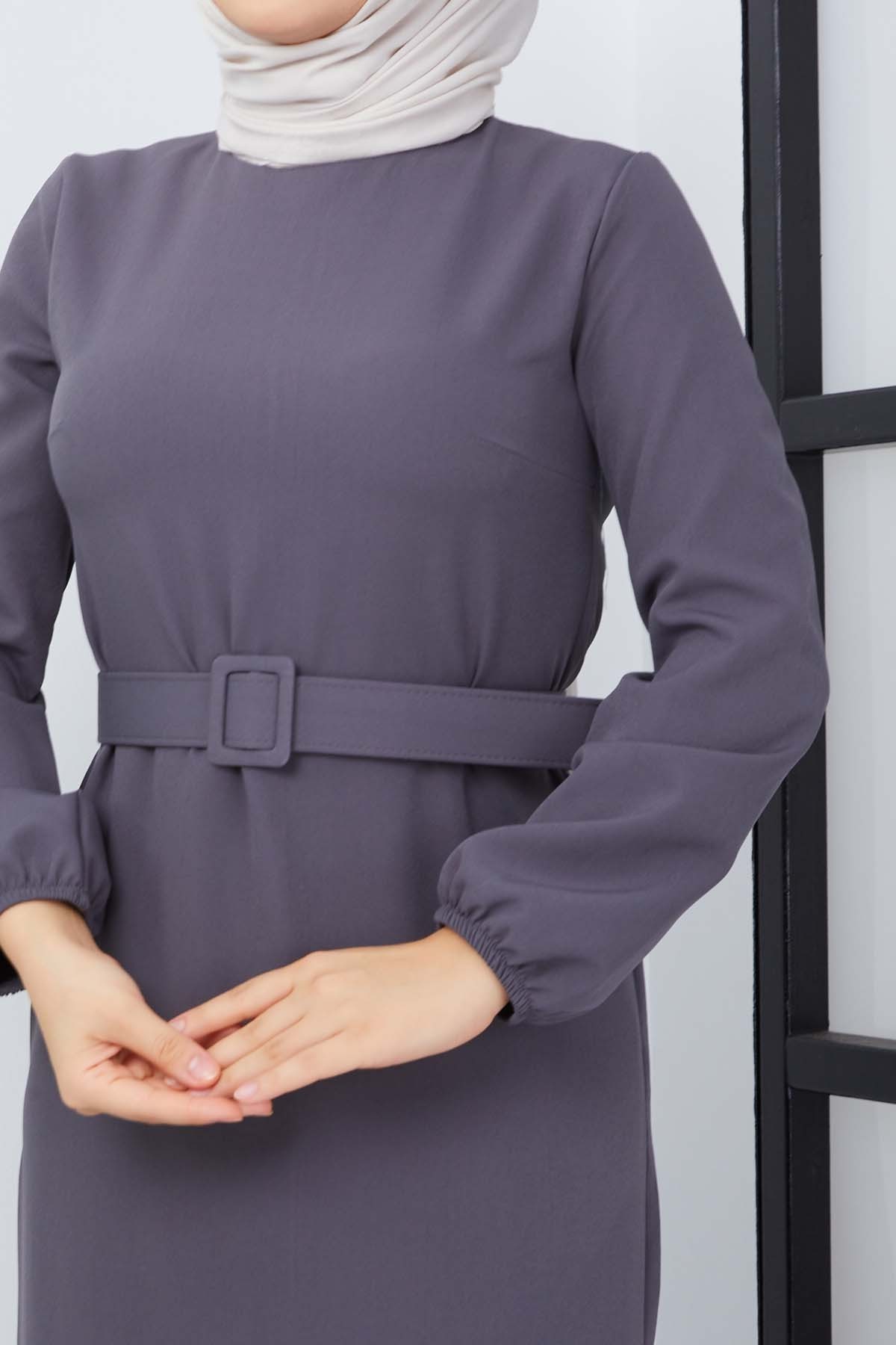 Gülce Krep Elbise - Gri