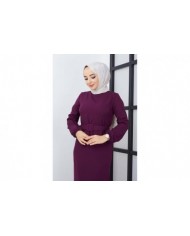 Gülce Krep Elbise - Mor