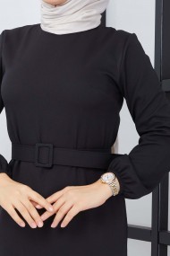 Gülce Krep Elbise - Siyah