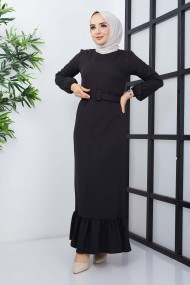 Gülce Krep Elbise - Siyah