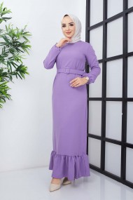 Gülce Krep Elbise - Lila