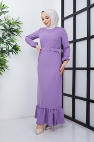Gülce Krep Elbise - Lila