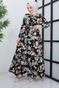 Mimoza Viskon Elbise - Siyah