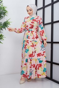 Mimoza Viskon Elbise - Pudra