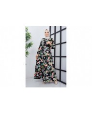 Mimoza Viskon Elbise - Siyah