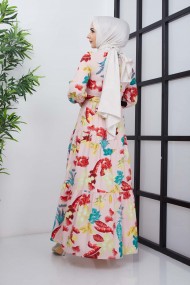 Mimoza Viskon Elbise - Pudra