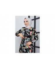 Mimoza Viskon Elbise - Siyah